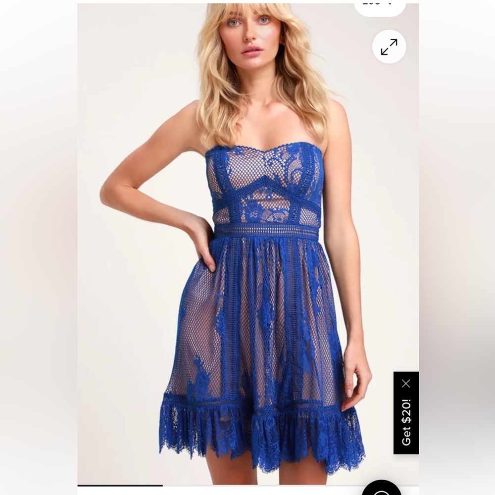 Jade Royal Blue and Nude Lace Strapless Mini Dress